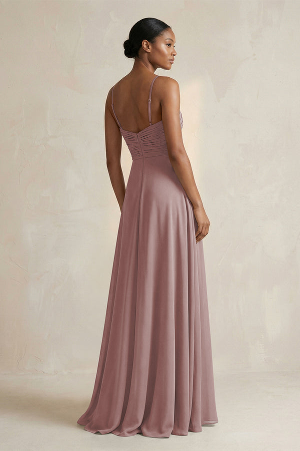 Halter Pleated Chiffon A-Line Bridesmaid Dress in Dusty Rose (2) | KISSBRIDAL