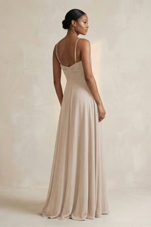 Halter Pleated Chiffon A - Line Bridesmaid Dress in Frost - KISS BRIDAL Bridesmaid Dresses