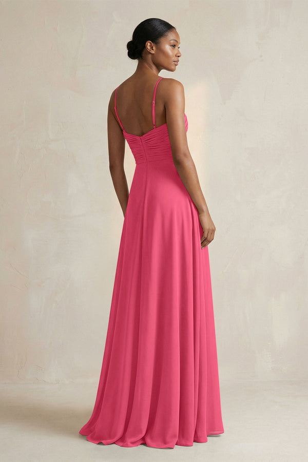 Halter Pleated Chiffon A - Line Bridesmaid Dress in Fuchsia - SHE IS ME Bridesmaid Dresses