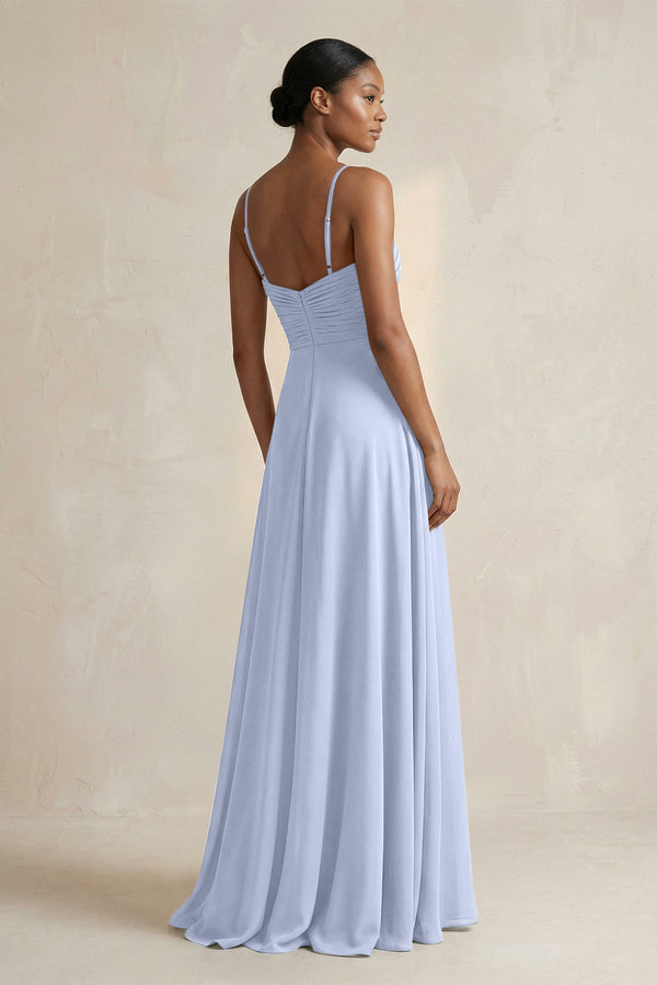 Halter Pleated Chiffon A - Line Bridesmaid Dress in Ice - SHE IS ME Bridesmaid Dresses