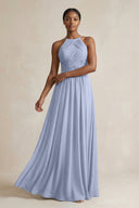 Halter Pleated Chiffon A-Line Bridesmaid Dress in Ice | KISSBRIDAL