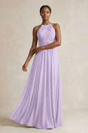 Halter Pleated Chiffon A - Line Bridesmaid Dress in Lavender - SHE IS ME Bridesmaid Dresses