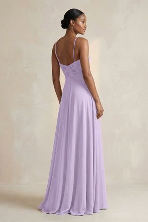 Halter Pleated Chiffon A - Line Bridesmaid Dress in Lavender - SHE IS ME Bridesmaid Dresses