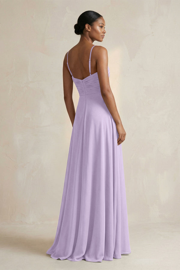 Halter Pleated Chiffon A - Line Bridesmaid Dress in Lavender - SHE IS ME Bridesmaid Dresses