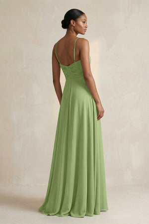 Halter Pleated Chiffon A - Line Bridesmaid Dress in Matcha - SHE IS ME Bridesmaid Dresses