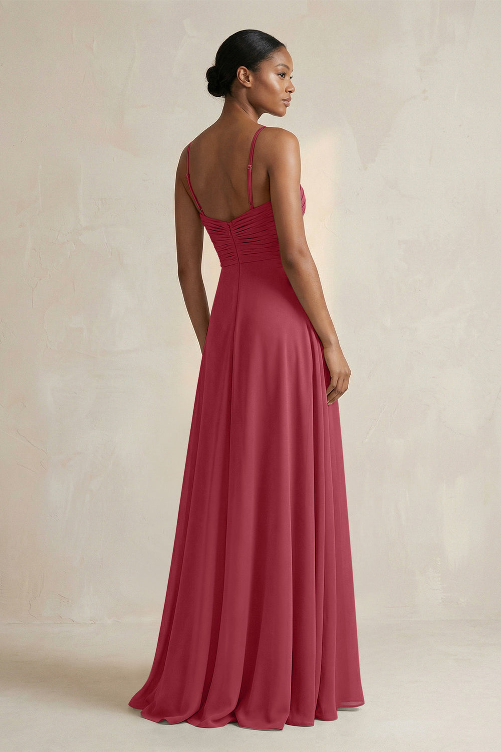 Halter Pleated Chiffon A-Line Bridesmaid Dress in Merlot