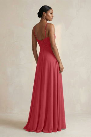 Halter Pleated Chiffon A - Line Bridesmaid Dress in Merlot - SHE IS ME Bridesmaid Dresses