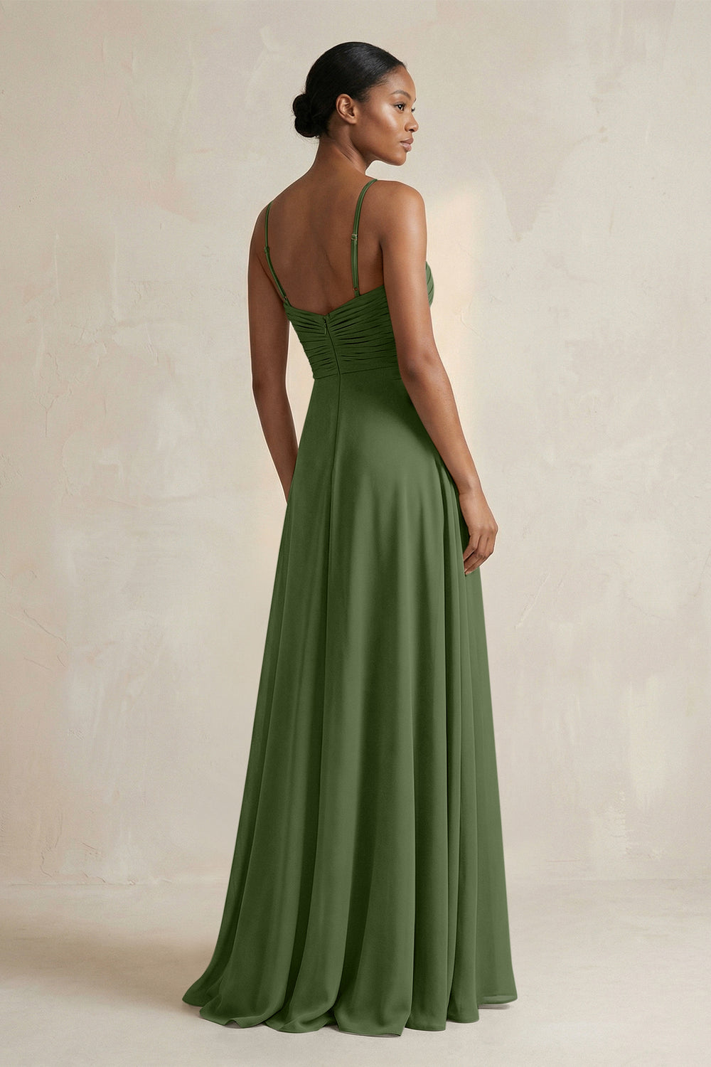 Halter Pleated Chiffon A-Line Bridesmaid Dress in Moss