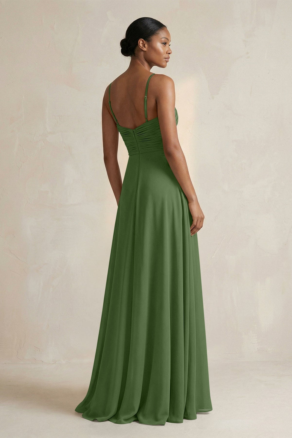 Halter Pleated Chiffon A - Line Bridesmaid Dress in Moss - KISS BRIDAL Bridesmaid Dresses