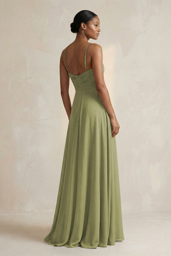 Halter Pleated Chiffon A - Line Bridesmaid Dress in Moss Green - SHE IS ME Bridesmaid Dresses