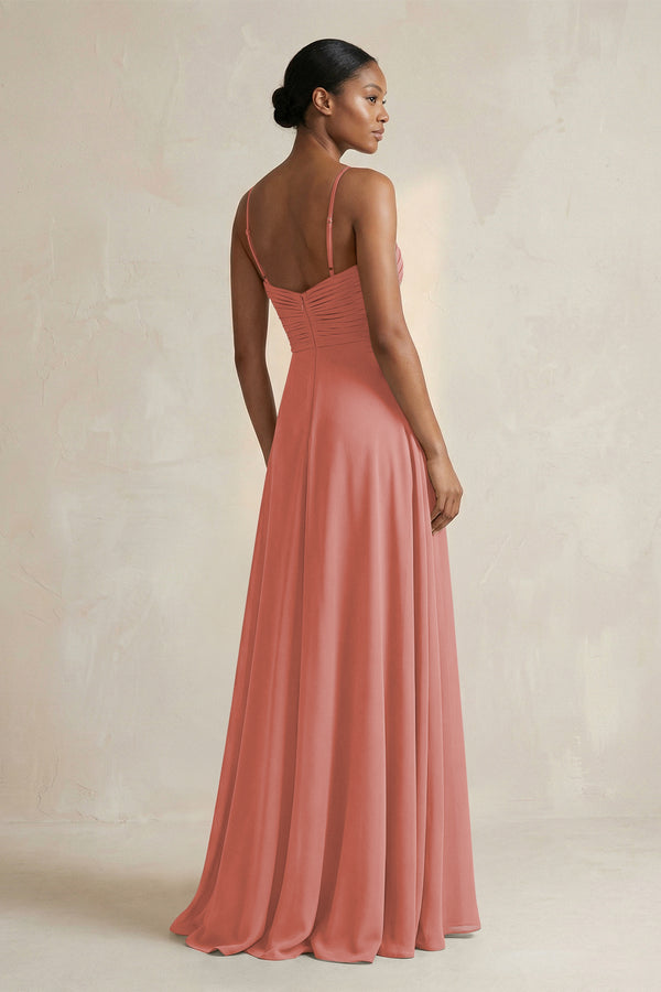Halter Pleated Chiffon A-Line Bridesmaid Dress in Mulberry (2) | KISSBRIDAL
