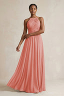Halter Pleated Chiffon A - Line Bridesmaid Dress in Mulberry - SHE IS ME Bridesmaid Dresses