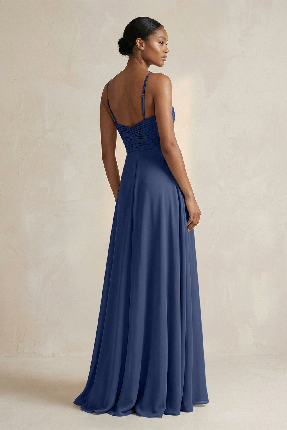 Halter Pleated Chiffon A - Line Bridesmaid Dress in Navy - KISS BRIDAL Bridesmaid Dresses
