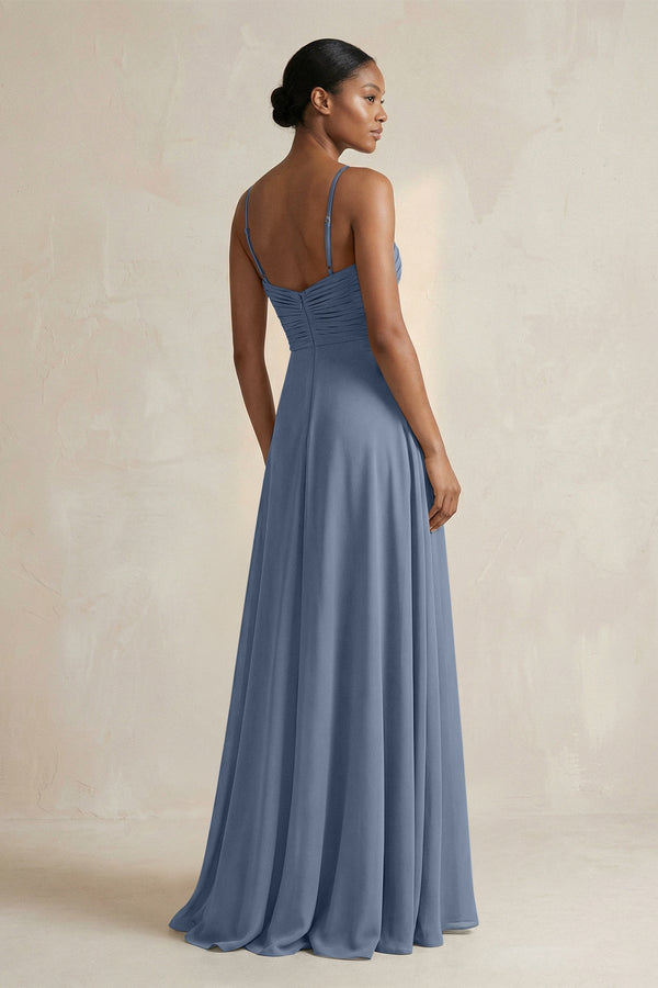 Halter Pleated Chiffon A - Line Bridesmaid Dress in Neptune - KISS BRIDAL Bridesmaid Dresses