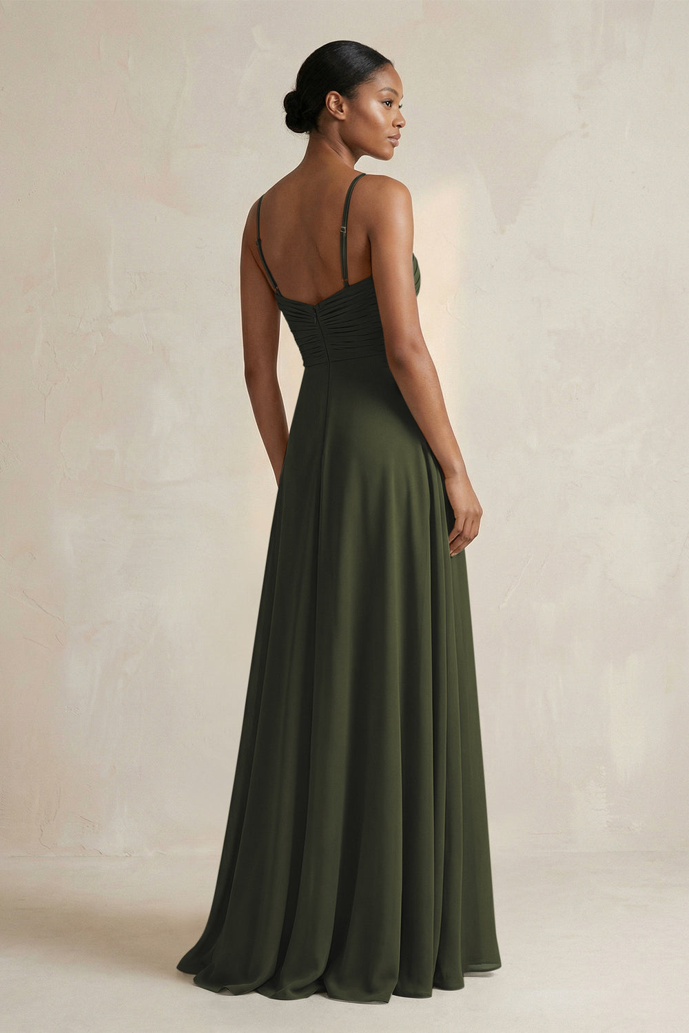 Halter Pleated Chiffon A-Line Bridesmaid Dress in Olive