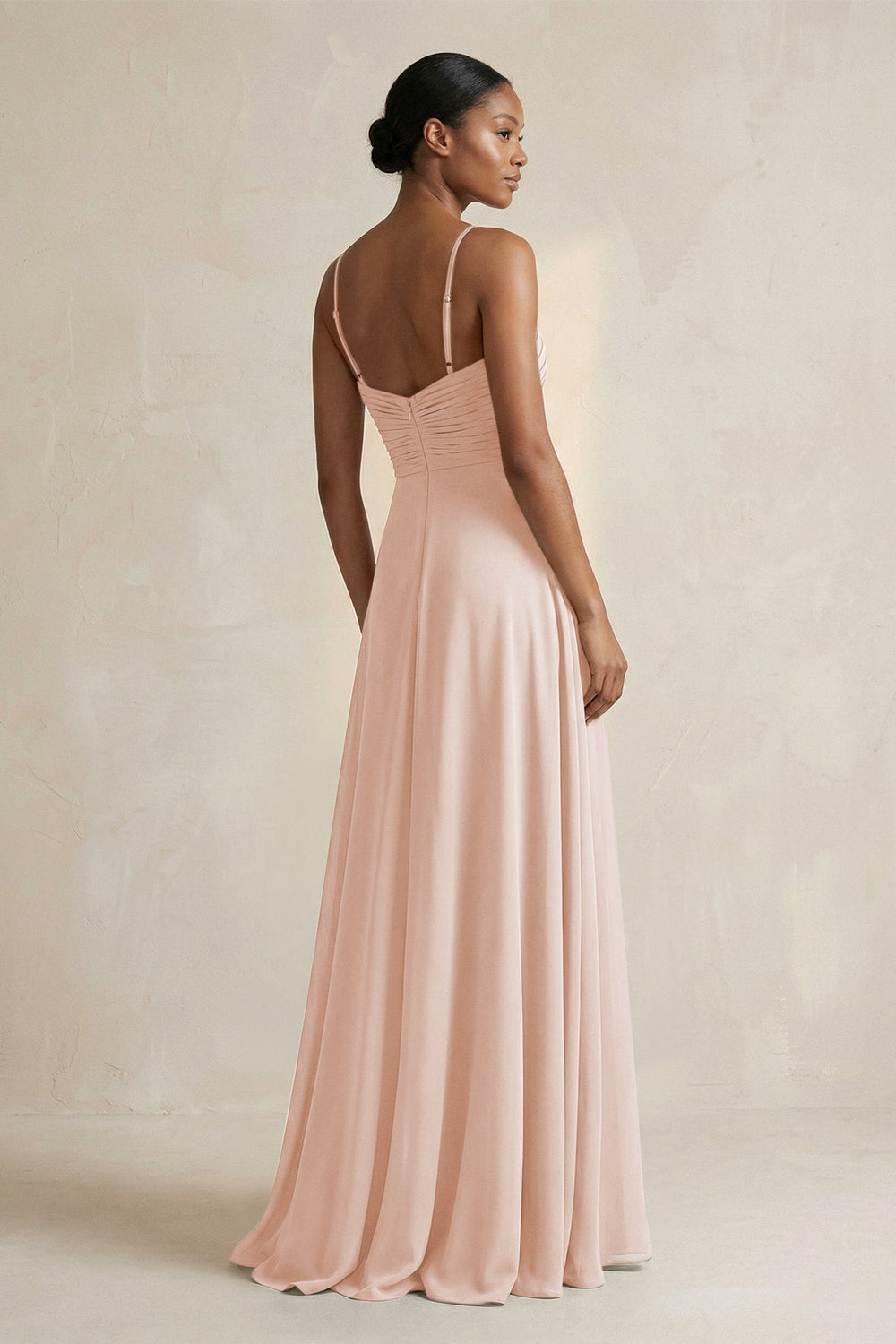 Halter Pleated Chiffon A - Line Bridesmaid Dress in Pale Blush - KISS BRIDAL Bridesmaid Dresses
