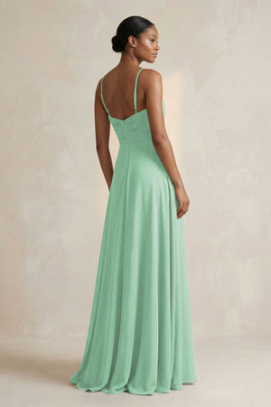 Halter Pleated Chiffon A - Line Bridesmaid Dress in Pale Pistachio - SHE IS ME Bridesmaid Dresses
