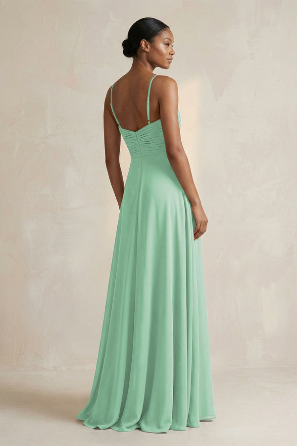 Halter Pleated Chiffon A - Line Bridesmaid Dress in Pale Pistachio - SHE IS ME Bridesmaid Dresses