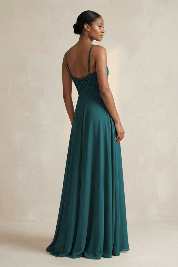 Halter Pleated Chiffon A - Line Bridesmaid Dress in Pine - SHE IS ME Bridesmaid Dresses