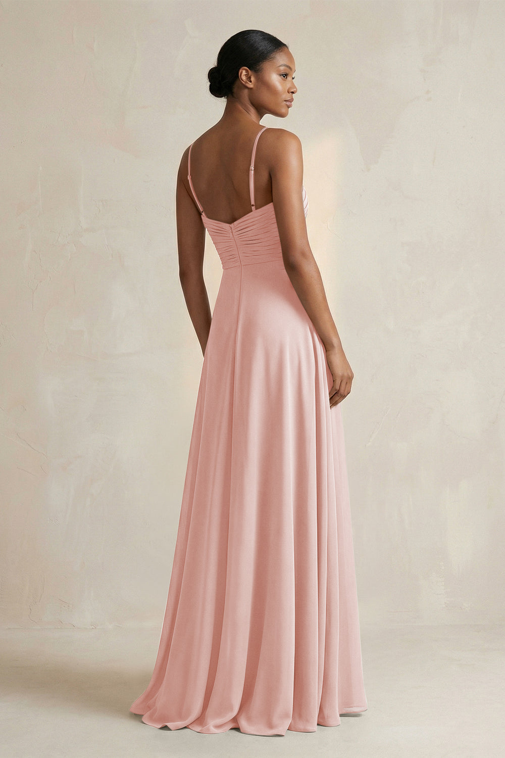 Halter Pleated Chiffon A-Line Bridesmaid Dress in Rose Petal