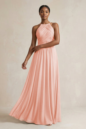 Halter Pleated Chiffon A - Line Bridesmaid Dress in Rose Petal - SHE IS ME Bridesmaid Dresses