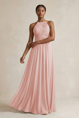 Halter Pleated Chiffon A-Line Bridesmaid Dress in Rose Petal | KISSBRIDAL