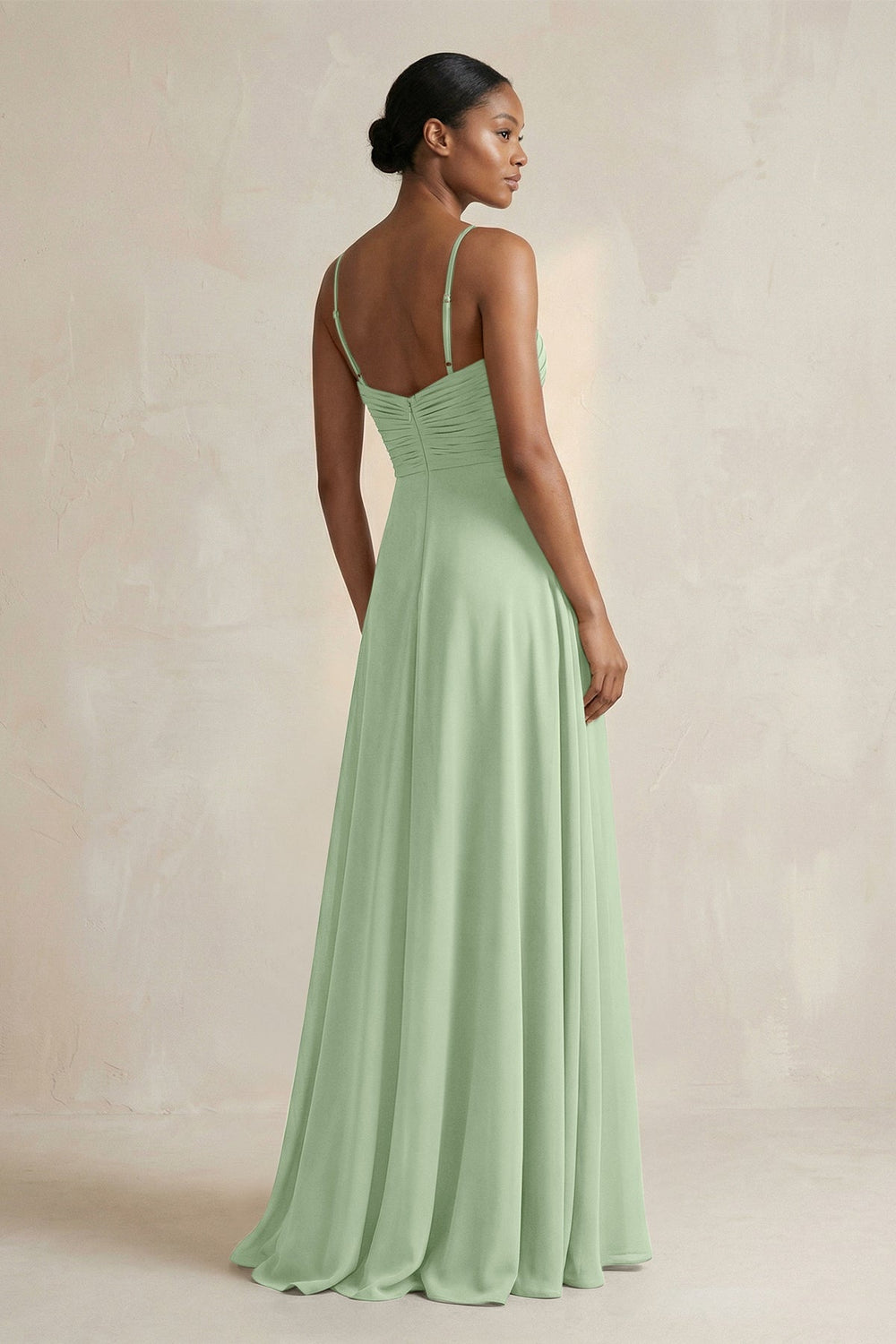 Halter Pleated Chiffon A - Line Bridesmaid Dress in Sage - KISS BRIDAL Bridesmaid Dresses