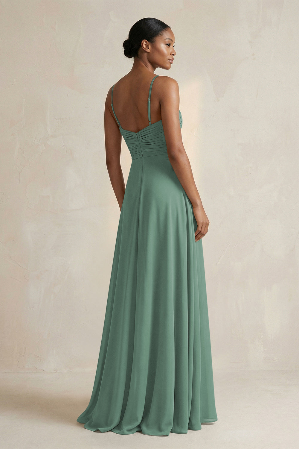 Halter Pleated Chiffon A-Line Bridesmaid Dress in Sea Glass