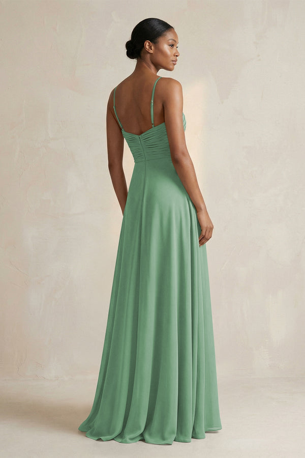 Halter Pleated Chiffon A - Line Bridesmaid Dress in Sea Glass - SHE IS ME Bridesmaid Dresses