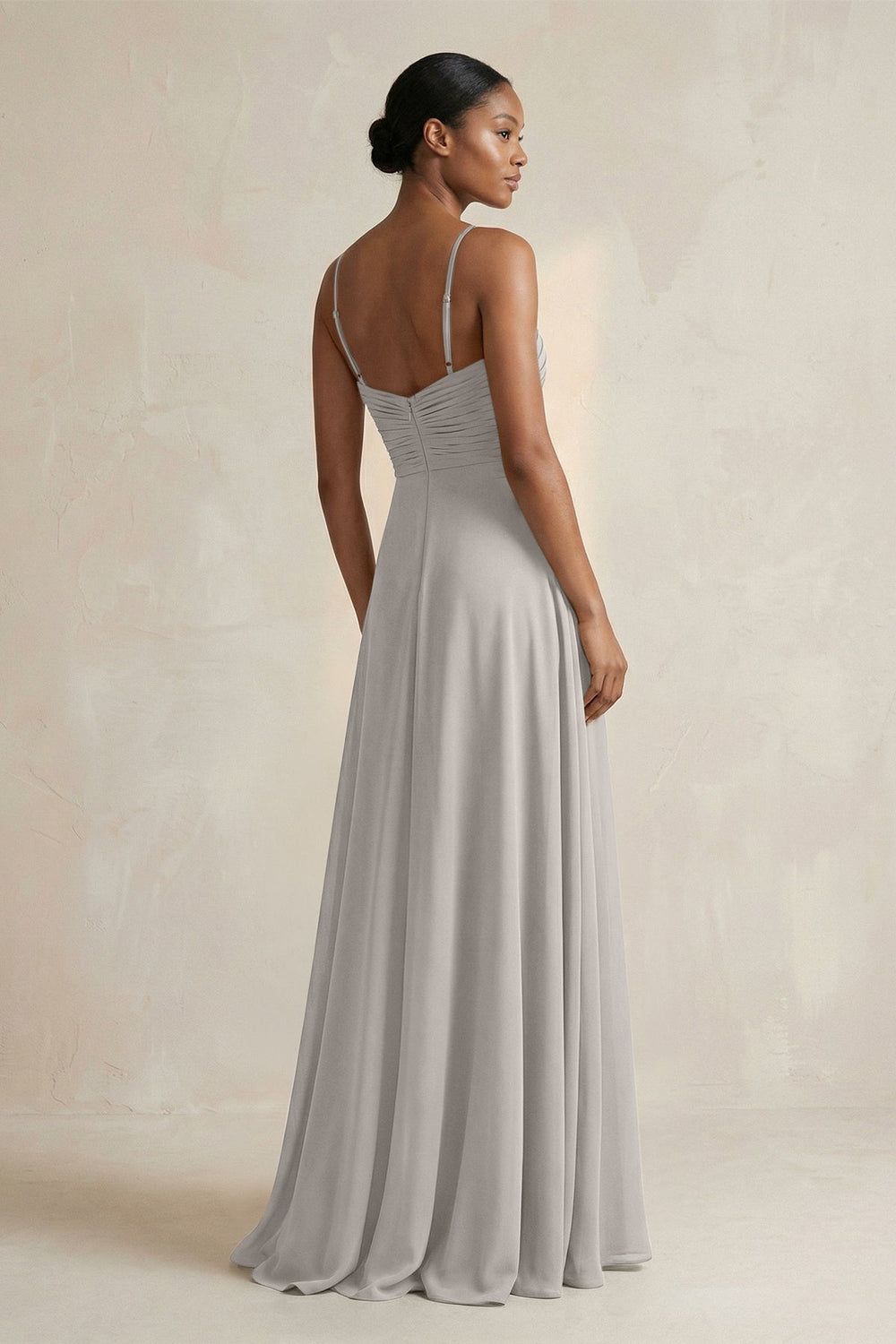 Halter Pleated Chiffon A - Line Bridesmaid Dress in Silver - KISS BRIDAL Bridesmaid Dresses