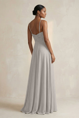 Halter Pleated Chiffon A - Line Bridesmaid Dress in Silver - KISS BRIDAL Bridesmaid Dresses