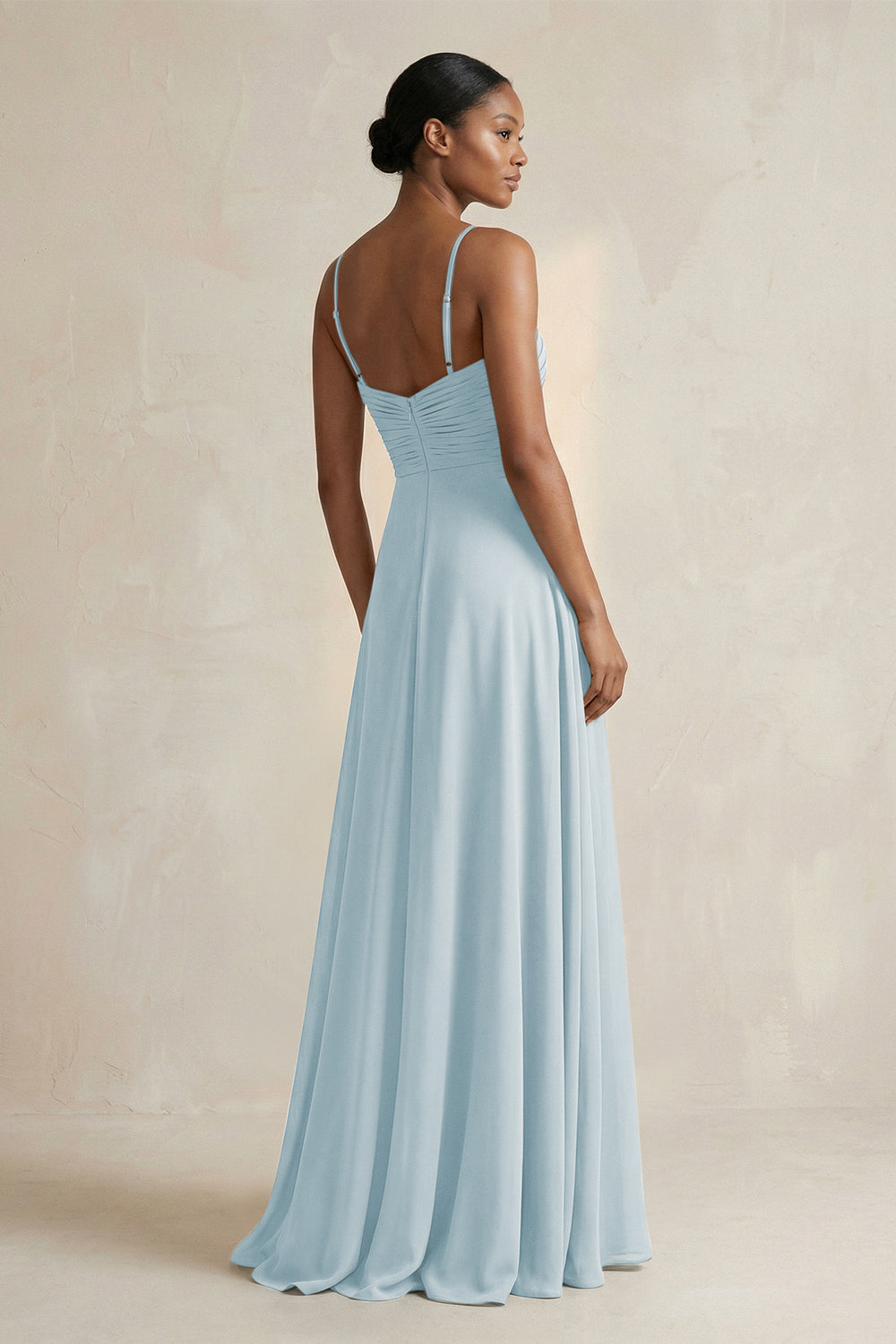Halter Pleated Chiffon A-Line Bridesmaid Dress in Sky Blue