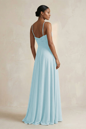 Halter Pleated Chiffon A - Line Bridesmaid Dress in Sky Blue - SHE IS ME Bridesmaid Dresses