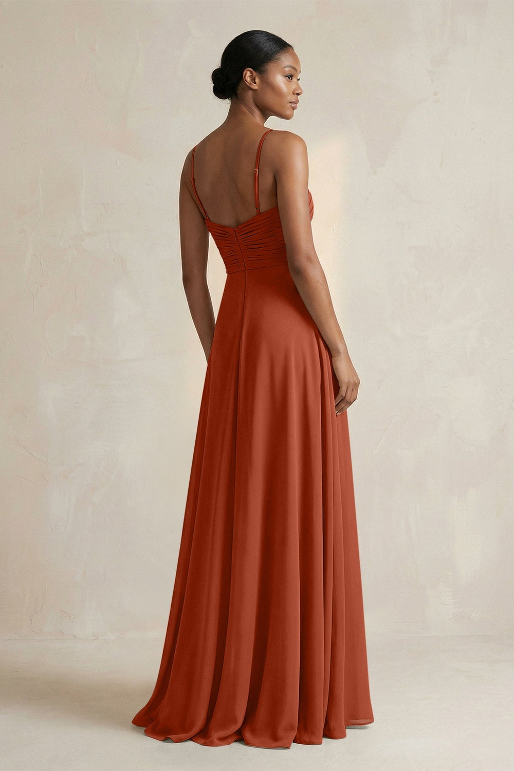 Halter Pleated Chiffon A - Line Bridesmaid Dress in Spice - KISS BRIDAL Bridesmaid Dresses