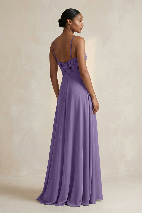 Halter Pleated Chiffon A-Line Bridesmaid Dress in Tahiti (2) | KISSBRIDAL