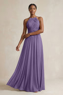 Halter Pleated Chiffon A-Line Bridesmaid Dress in Tahiti | KISSBRIDAL