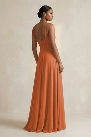Halter Pleated Chiffon A - Line Bridesmaid Dress in Terracotta - SHE IS ME Bridesmaid Dresses