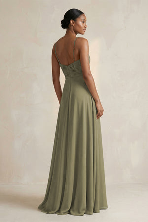 Halter Pleated Chiffon A-Line Bridesmaid Dress in Thyme (2) | KISSBRIDAL