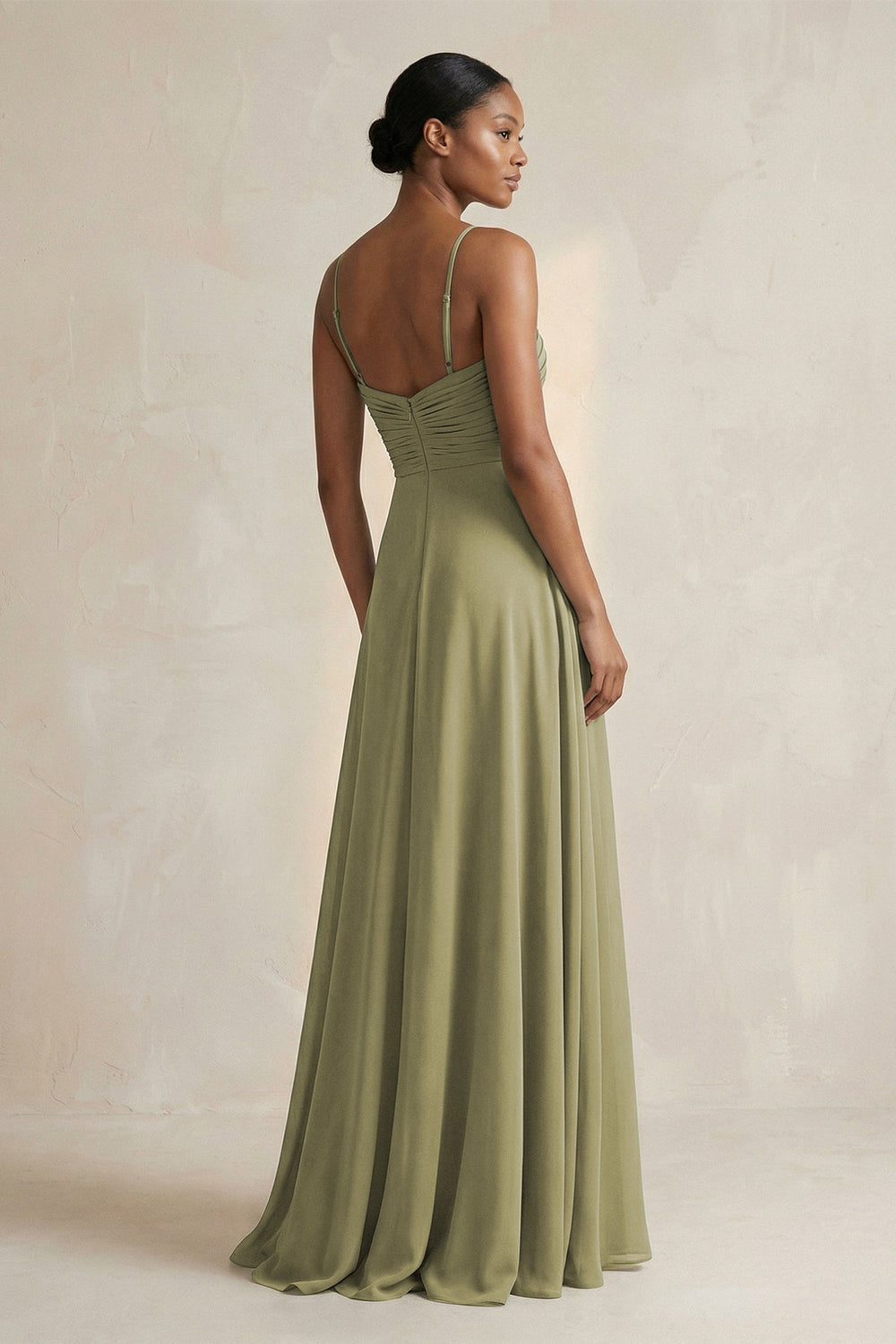 Halter Pleated Chiffon A - Line Bridesmaid Dress in Thyme - SHE IS ME Bridesmaid Dresses