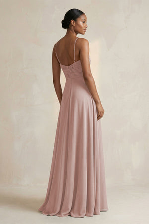 Halter Pleated Chiffon A - Line Bridesmaid Dress in Toffee - KISS BRIDAL Bridesmaid Dresses
