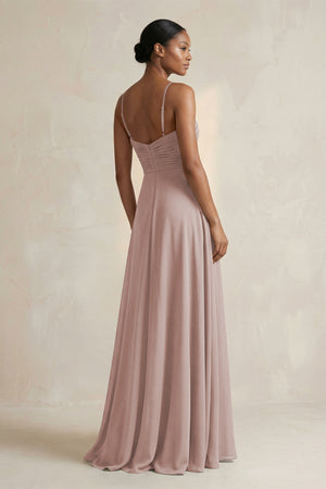 Halter Pleated Chiffon A-Line Bridesmaid Dress in Toffee (2) | KISSBRIDAL
