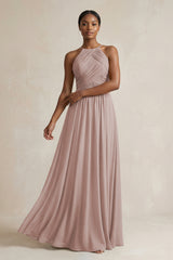 Halter Pleated Chiffon A-Line Bridesmaid Dress in Toffee | KISSBRIDAL