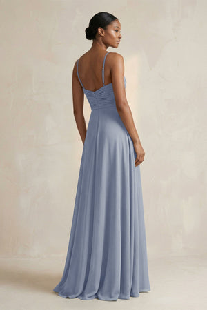 Halter Pleated Chiffon A - Line Bridesmaid Dress in Twilight - SHE IS ME Bridesmaid Dresses