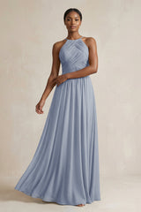 Halter Pleated Chiffon A - Line Bridesmaid Dress in Twilight - KISS BRIDAL Bridesmaid Dresses