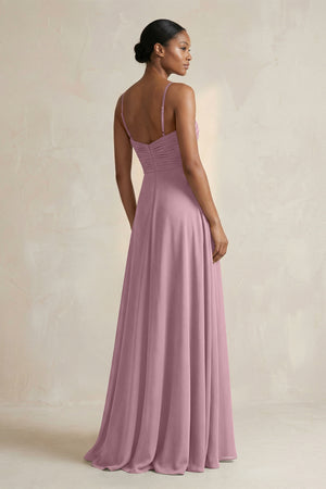 Halter Pleated Chiffon A-Line Bridesmaid Dress in Vintage Mauve (2) | KISSBRIDAL