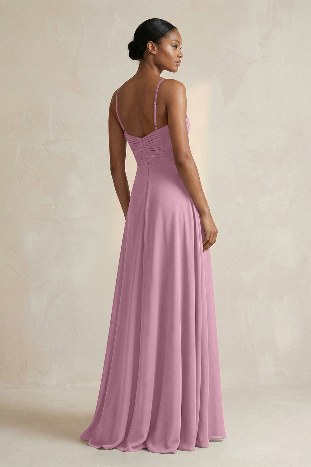 Halter Pleated Chiffon A - Line Bridesmaid Dress in Vintage Mauve - KISS BRIDAL Bridesmaid Dresses