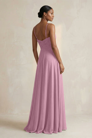 Halter Pleated Chiffon A - Line Bridesmaid Dress in Vintage Mauve - KISS BRIDAL Bridesmaid Dresses