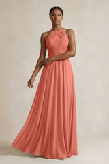 Halter Pleated Chiffon A - Line Bridesmaid Dress in Wild Rose - KISS BRIDAL Bridesmaid Dresses