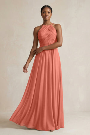 Halter Pleated Chiffon A - Line Bridesmaid Dress in Wild Rose - SHE IS ME Bridesmaid Dresses
