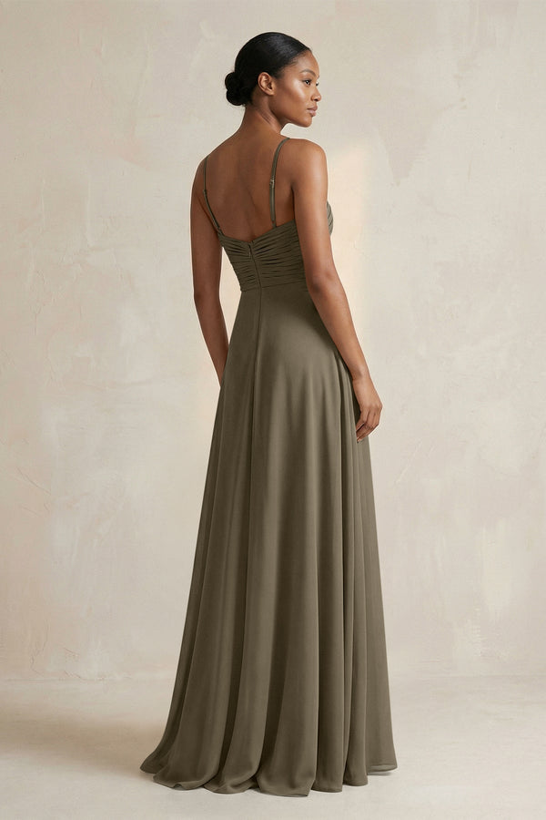 Halter Pleated Chiffon A - Line Bridesmaid Dress in Willow Green - SHE IS ME Bridesmaid Dresses